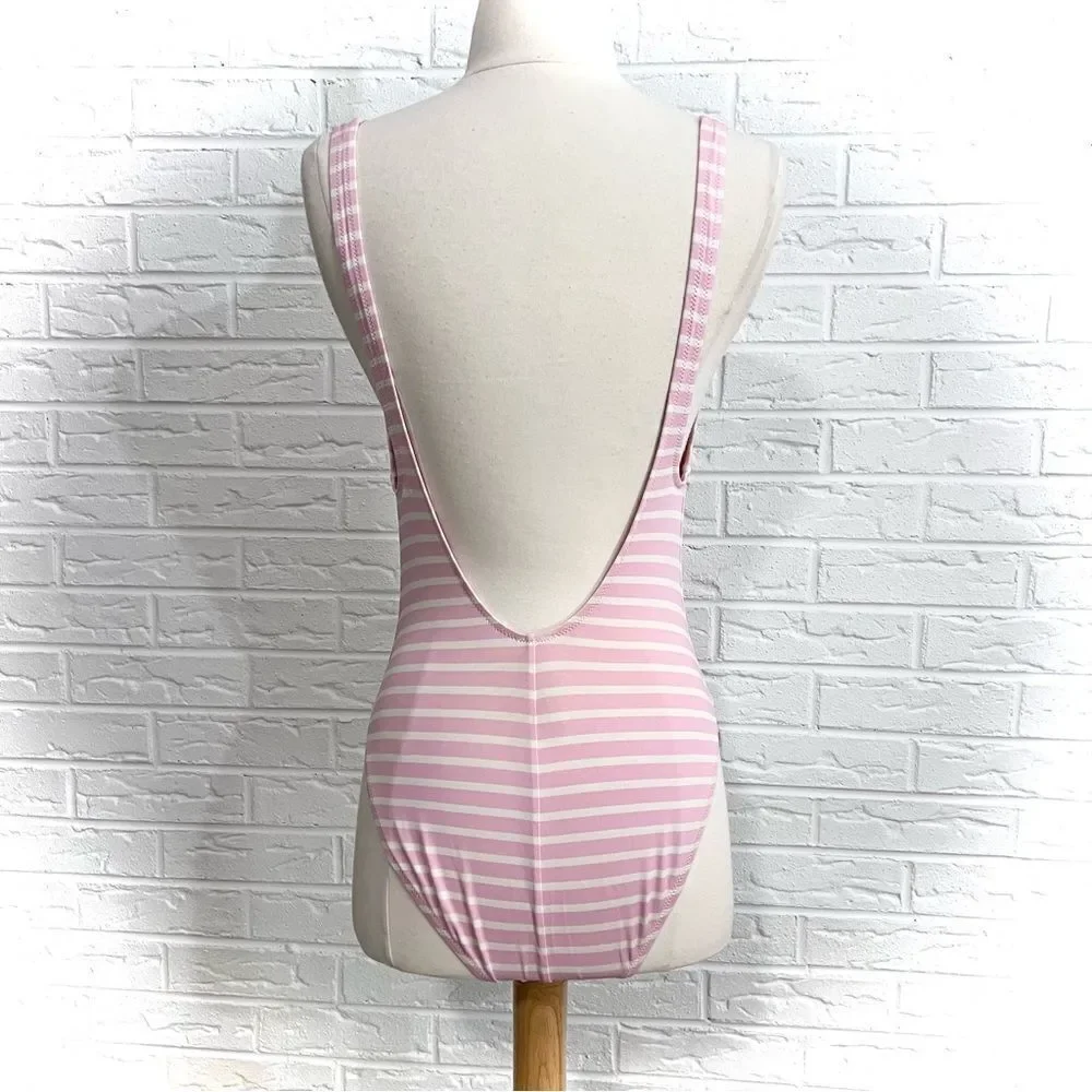 J. Crew Plunging Scoop Back one-piece swimsuit in Pink Stripe Size 6
